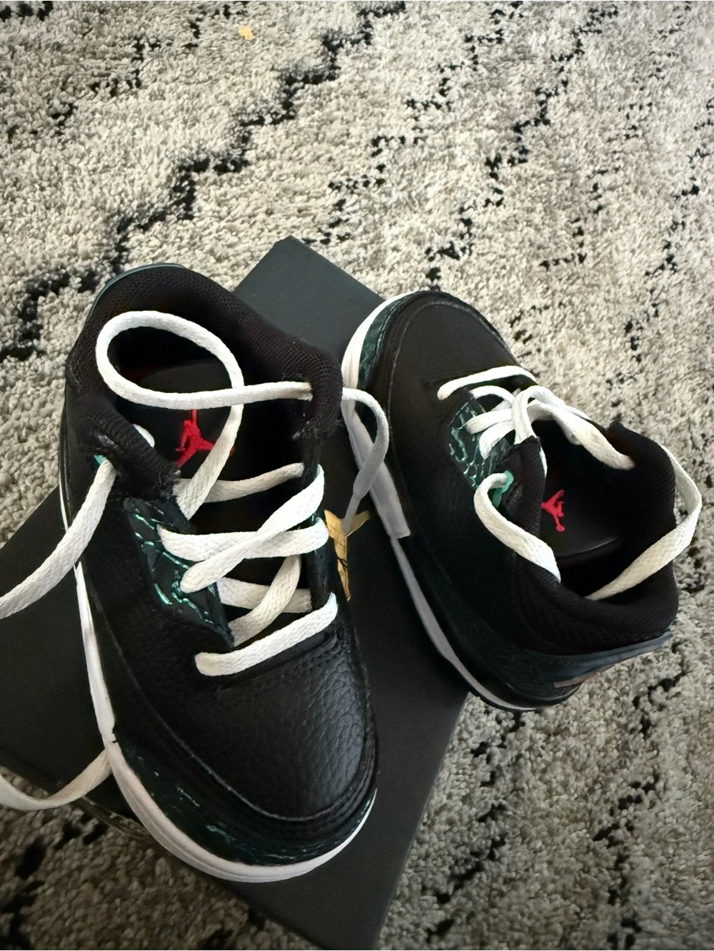 Jordan Kids Black with Teal Marble Accent Sneakers